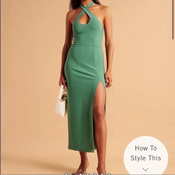 Abercrombie & Fitch Green Keyhole Halter Maxi/Midi Slit Dress - Picture 1 of 4